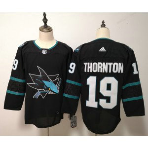 NHL Sharks 19 Joe Thornton New Black Adidas Men Jersey