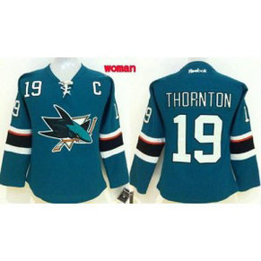 NHL Sharks 19 Joe Thornton Teal Home Women Jersey