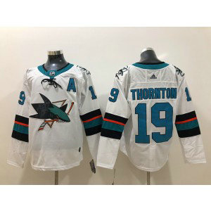 NHL Sharks 19 Joe Thornton White Adidas Men Jersey