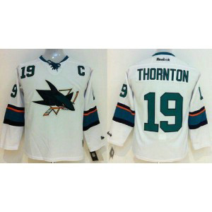 NHL Sharks 19 Joe Thornton White Youth Jersey