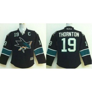 NHL Sharks 19 Joe Thornton With C Patch Black Reebok Youth Jersey