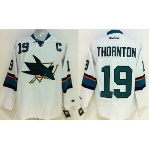 NHL Sharks 19 Joe Thornton With C Patch White Male Men Jersey