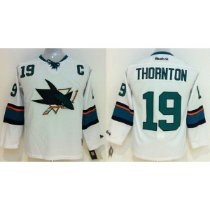 NHL Sharks 19 Joe Thornton With C Patch White Youth Jersey
