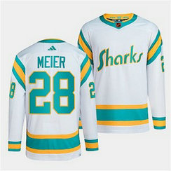 NHL Sharks 28 Timo Meier White 2022-23 Retro Adidas Men Jersey