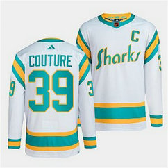 NHL Sharks 39 Logan Couture White 2022-23 Retro Adidas Men Jersey