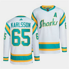 NHL Sharks 65 Erik Karlsson White 2022-23 Retro Adidas Men Jersey