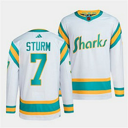 NHL Sharks 7 Nico Sturm White 2022-23 Retro Adidas Men Jersey