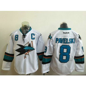 NHL Sharks 8 Joe Pavelski White C Patch Men Jersey