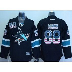 NHL Sharks 88 Brent Burns Black USA Flag Fashion Men Jersey