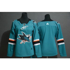 NHL Sharks Blank Teal Adidas Women Jersey