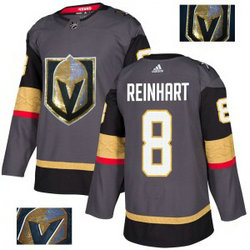NHL Vegas Golden Knights 8 Griffin Reinhart Gray With Special Glittery Logo Adidas Men Jersey