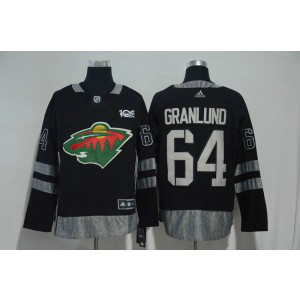 NHL Wild 64 Mikael Granlund Black 100th Anniversary Adidas Men Jersey
