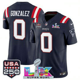 New England Patriots 0 Christian Gonzalez Navy F.U.S.E. Vapor Limited Men Jersey with 2026 Super Bowl LX & USA 250 Patches