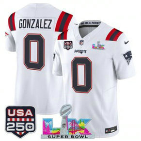 New England Patriots 0 Christian Gonzalez White F.U.S.E. Vapor Limited Men Jersey with 2026 Super Bowl LX & USA 250 Patches