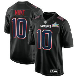 New England Patriots 10 Drake Maye Black 2026 Super Bowl LX Vapor Limited Men JerseyJersey