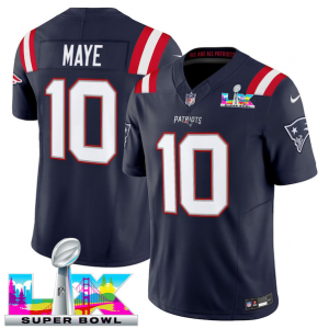 New England Patriots 10 Drake Maye Navy 2026 Super Bowl LX F.U.S.E. Vapor Limited Men Jersey
