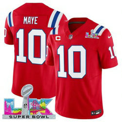 New England Patriots 10 Drake Maye Red 2026 Super Bowl LX & C Patches F.U.S.E. Vapor Limited Men Jersey