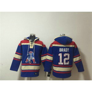 New England Patriots 12 Tom Brady Blue Ageless Must-Have Lace-Up Pullover Hoodie
