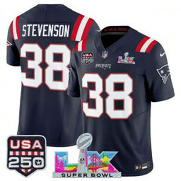 New England Patriots 38 Rhamondre Stevenson Navy F.U.S.E. Vapor Limited Men Jersey with 2026 Super Bowl LX & USA 250 Patches