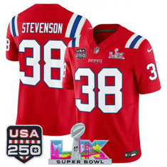 New England Patriots 38 Rhamondre Stevenson Red F.U.S.E. Vapor Limited Men Jersey with 2026 Super Bowl LX & USA 250 Patches