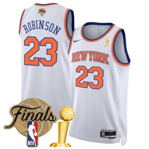 New Yok Knicks 23 Mitchell Robinson White 2026 Finals & Champions Patches Jersey
