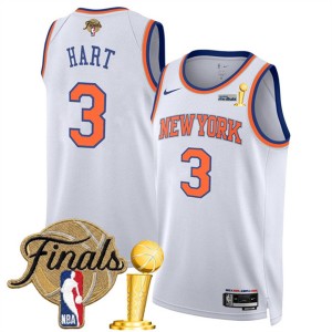 New Yok Knicks 3 Josh Hart White 2026 Finals & Champions Patches Jersey