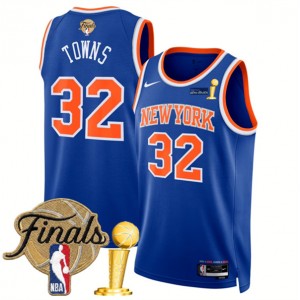 New Yok Knicks 32 Karl-Anthony Towns Blue 2026 Finals & Champions Patches Jersey