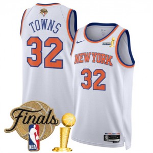 New Yok Knicks 32 Karl-Anthony Towns White 2026 Finals & Champions Patches Jersey