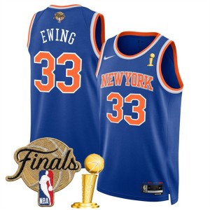 New Yok Knicks 33 Patrick Ewing Blue 2026 Finals & Champions Patches Jersey
