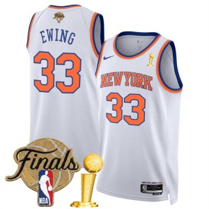 New Yok Knicks 33 Patrick Ewing White 2026 Finals & Champions Patches Jersey