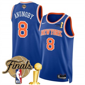 New Yok Knicks 8 OG Anunoby Blue 2026 Finals & Champions Patches Jersey