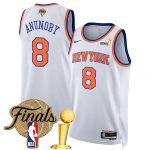 New Yok Knicks 8 OG Anunoby White 2026 Finals & Champions Patches Jersey