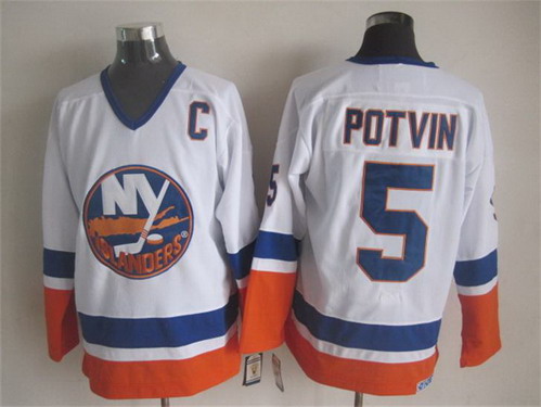 New York Islanders #5 Denis Potvin White Throwback CCM Jersey