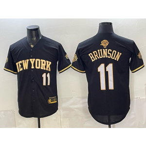 New York Knicks 11 Brunson Black Gold Champion Baseball Vapor Limited Men Jersey