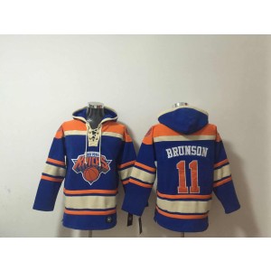 New York Knicks 11 Jalen Brunson Blue Lace-Up Pullover Hoodie