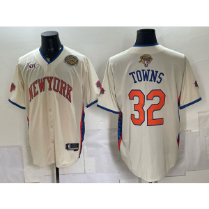 New York Knicks 32 Towns Cream Finals & Champion Baseball Vapor Limited Men Jersey