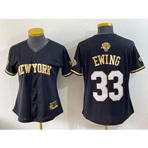 New York Knicks 33 Ewing Black Gold Finals Baseball Vapor Limited Women Jersey