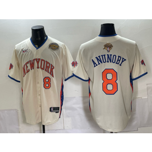 New York Knicks 8 Anunoby Cream Finals & Champion Baseball Vapor Limited Men Jersey