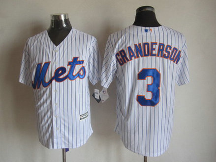 New York Mets #3 Curtis Granderson Home White Pinstripe 2015 MLB Cool Base Jersey