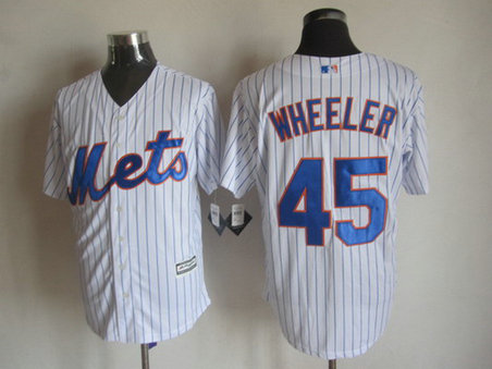 New York Mets #45 Zack Wheeler Home White Pinstripe 2015 MLB Cool Base Jersey