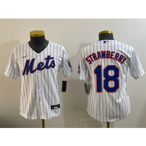 New York Mets 18 Darryl Strawberry White Cool Base Youth Jersey