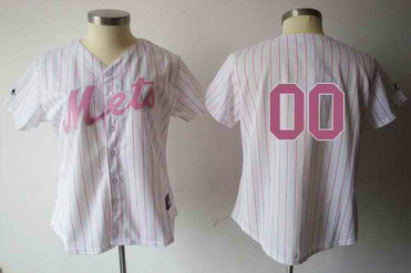 New York Mets Blank White Pink Strip Women Custom Jerseys