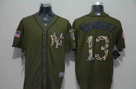 New York Yankees #13 Alex Rodriguez Green Salute To Service Majestic Baseball Jersey