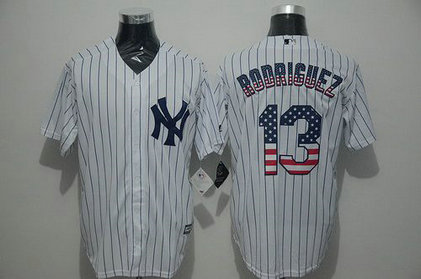 New York Yankees #13 Alex Rodriguez White USA Flag Fashion MLB Baseball Jersey
