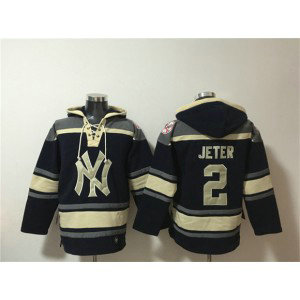 New York Yankees 2 Derek Jeter Navy Ageless Must-Have Lace-Up Pullover Hoodie