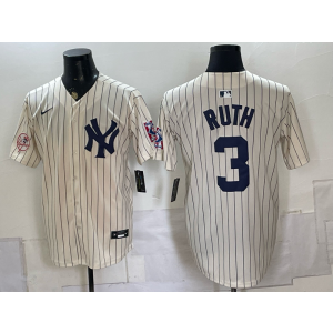 New York Yankees 3 Ruth Cream Men Jersey