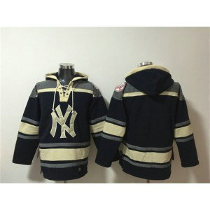 New York Yankees Blank Navy Ageless Must-Have Lace-Up Pullover Hoodie