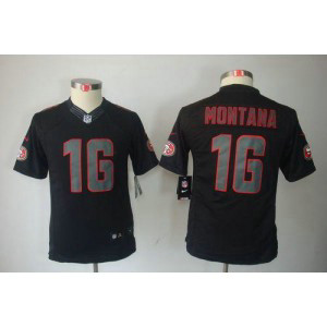 Nike 49ers #16 Joe Montana Black Impact Youth Embroidered NFL Limited China Jerseys