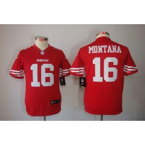 Nike 49ers #16 Joe Montana Red Team Color Youth Embroidered NFL Limited Jersey