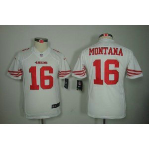 Nike 49ers #16 Joe Montana White Youth Embroidered NFL Limited Jersey